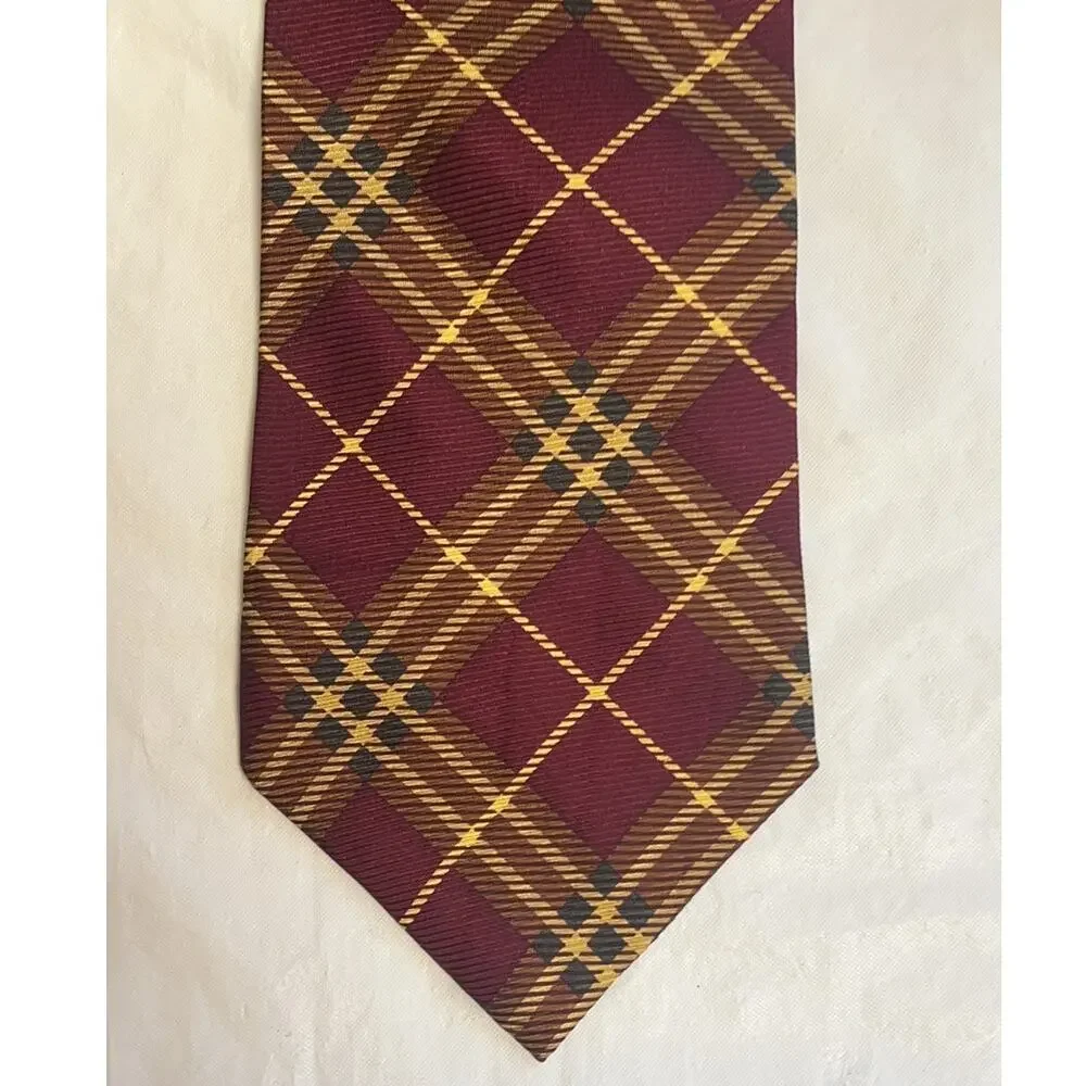 Vintage Joseph & Lyman All-Silk, Handmade Plaid Necktie - Brown Burgundy Tie